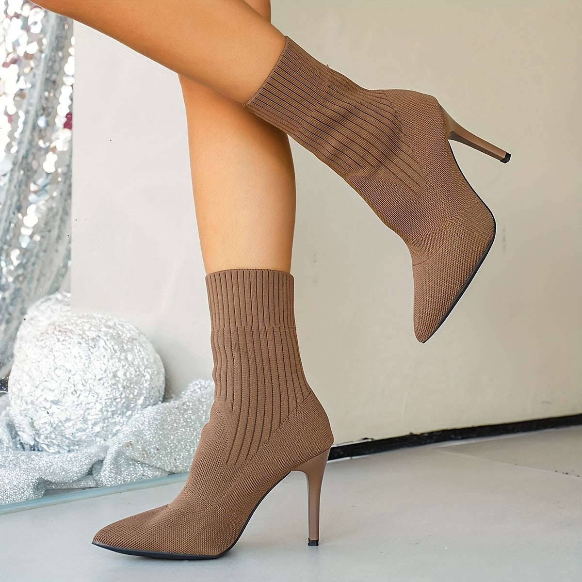 Élise | Bottines en maille à talon aiguille