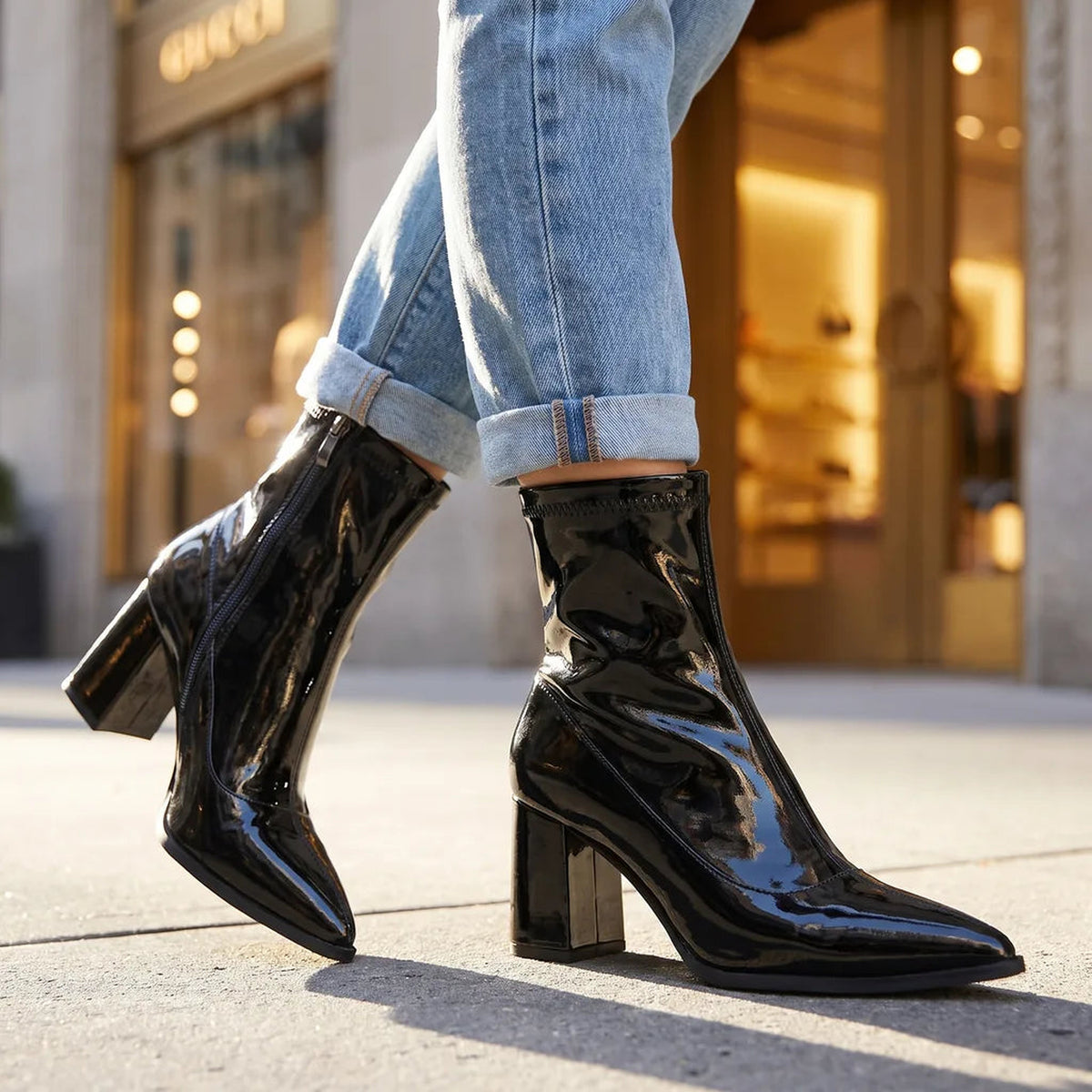 Camille | Bottines vernies à talon bloc