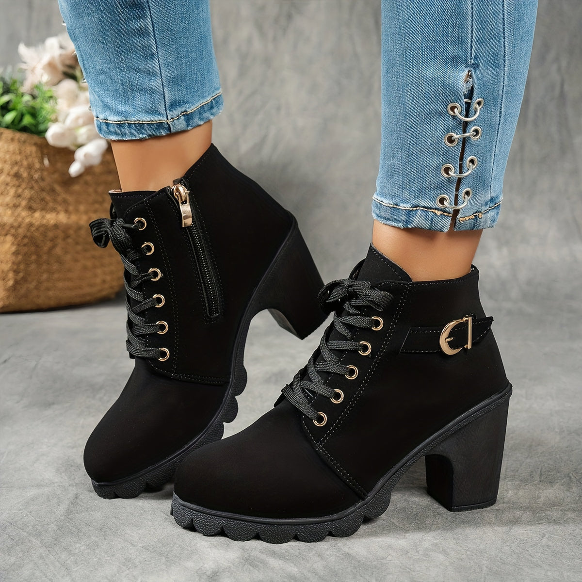 Marine | Bottines à lacets et talon bloc