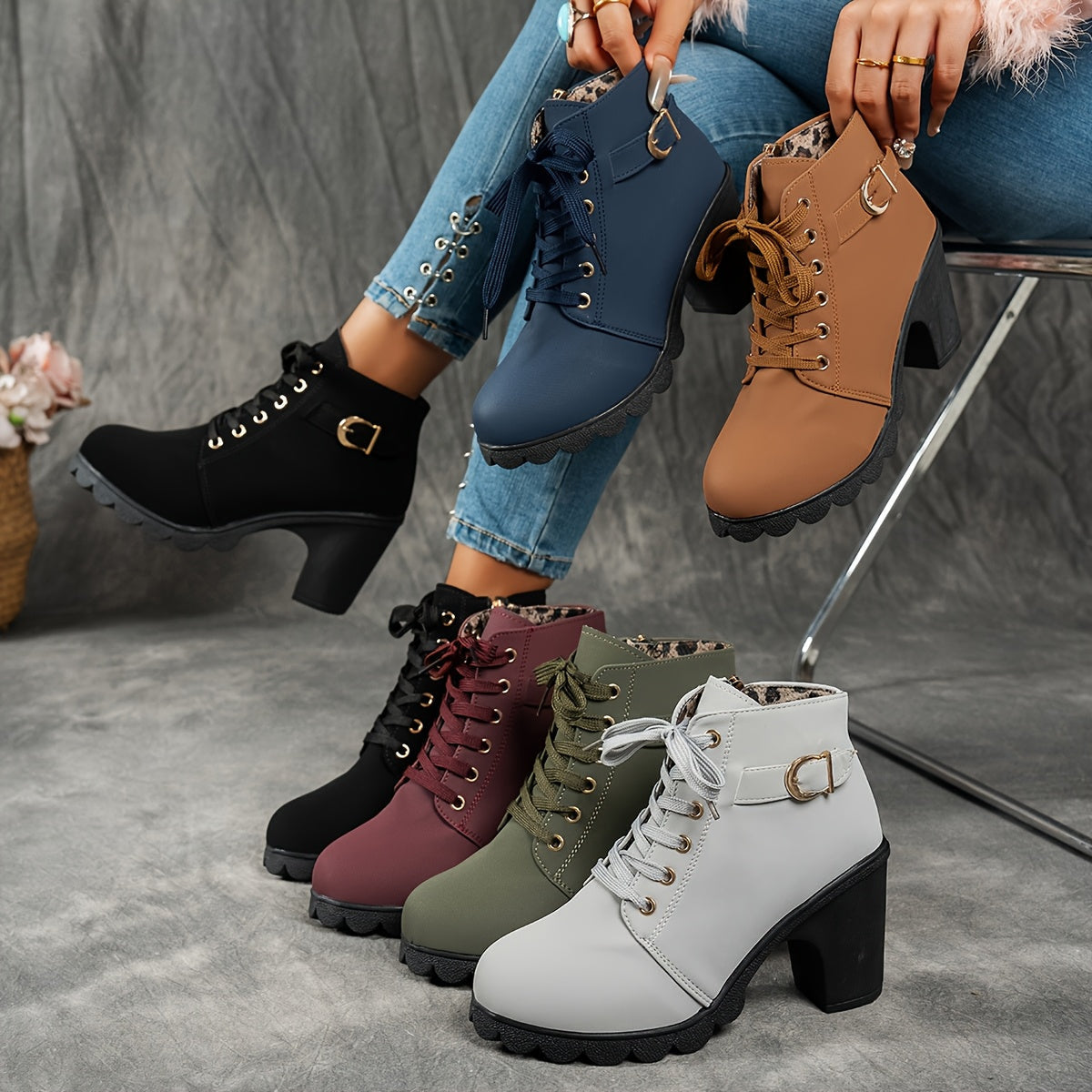 Marine | Bottines à lacets et talon bloc