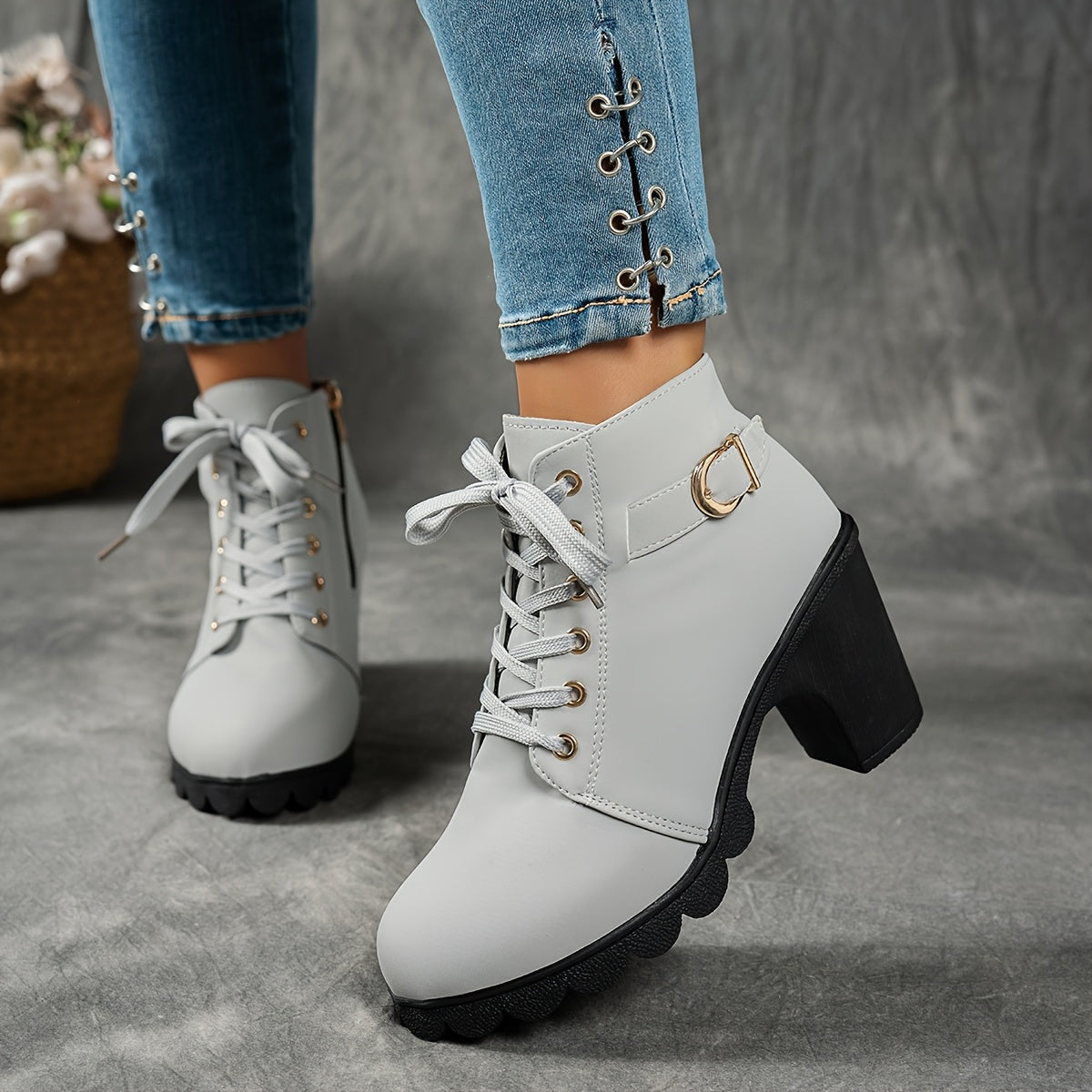 Marine | Bottines à lacets et talon bloc