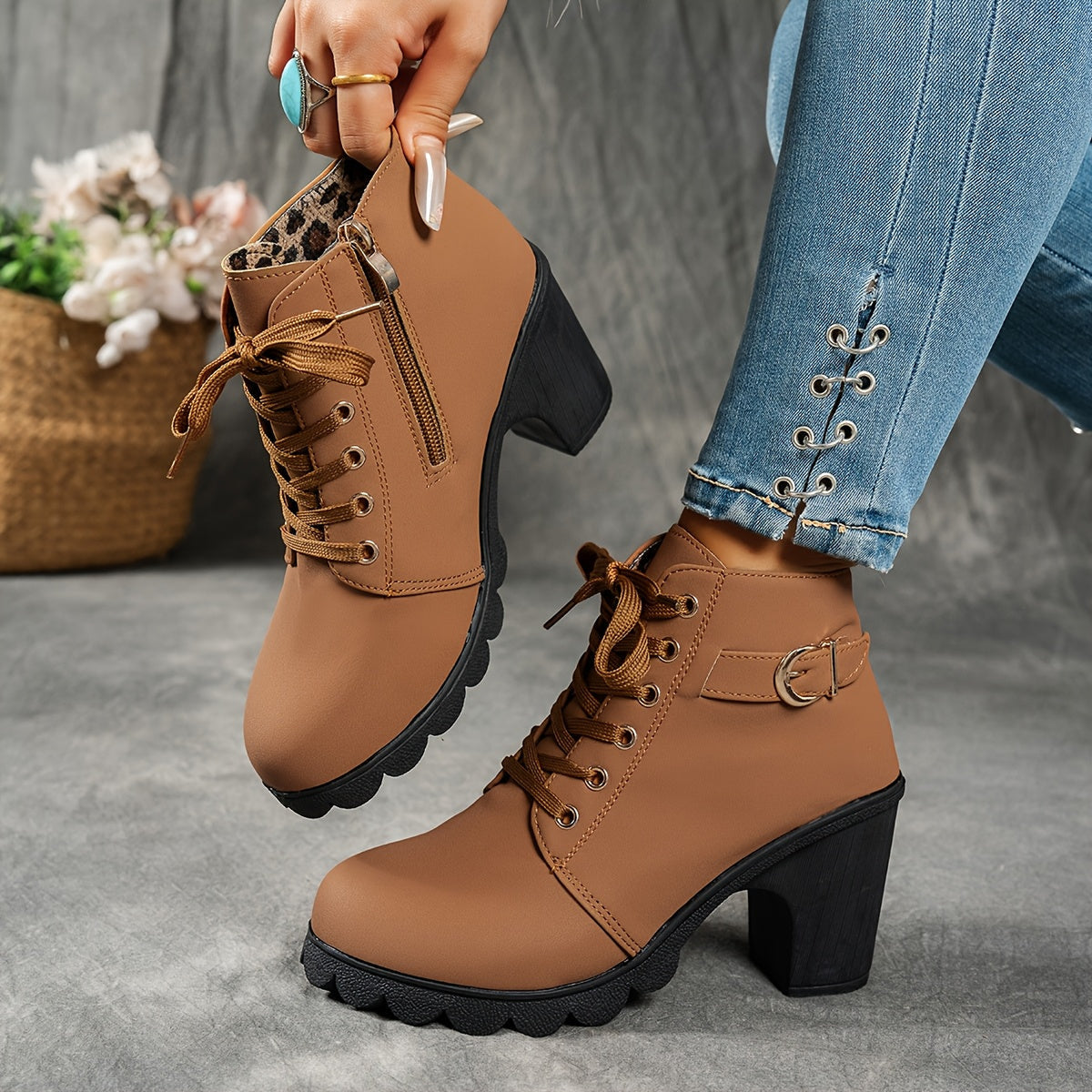 Marine | Bottines à lacets et talon bloc