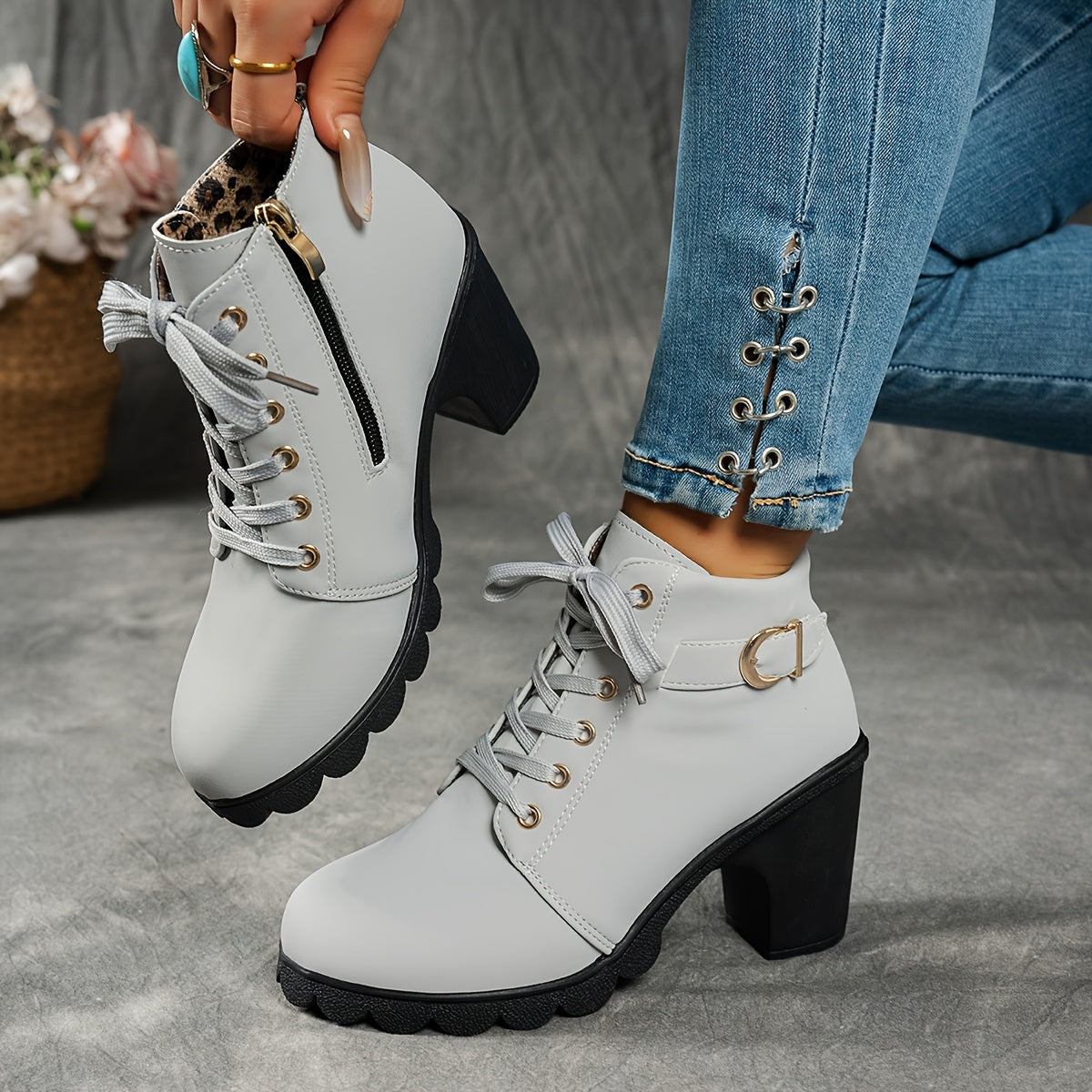 Marine | Bottines à lacets et talon bloc