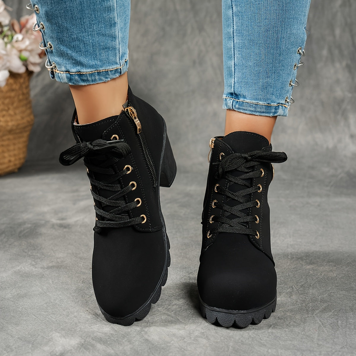 Marine | Bottines à lacets et talon bloc