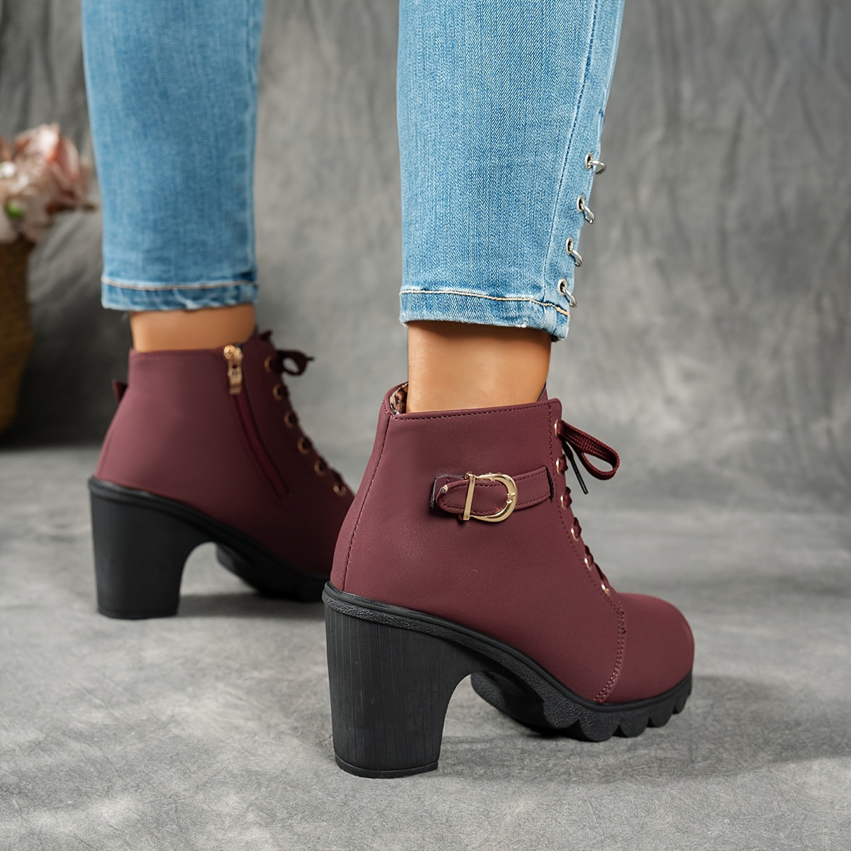 Marine | Bottines à lacets et talon bloc