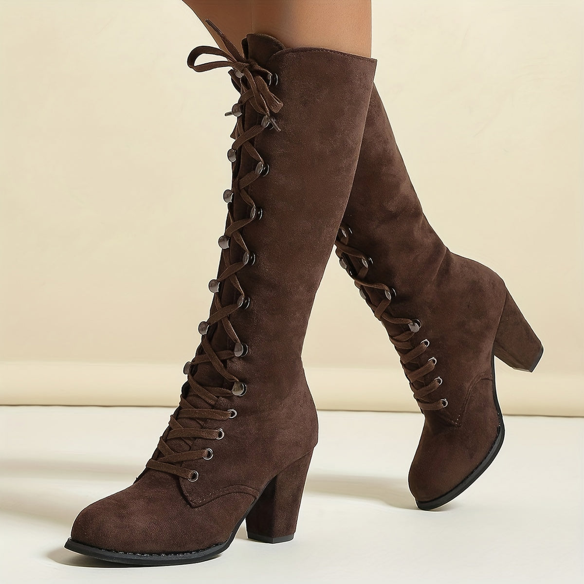 Bottes hautes à lacets et talon bloc