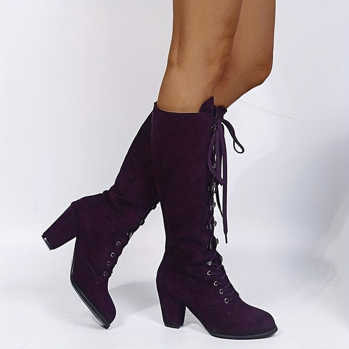 Bottes hautes à lacets et talon bloc