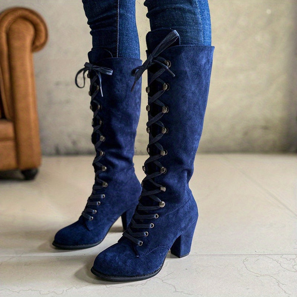 Bottes hautes à lacets et talon bloc
