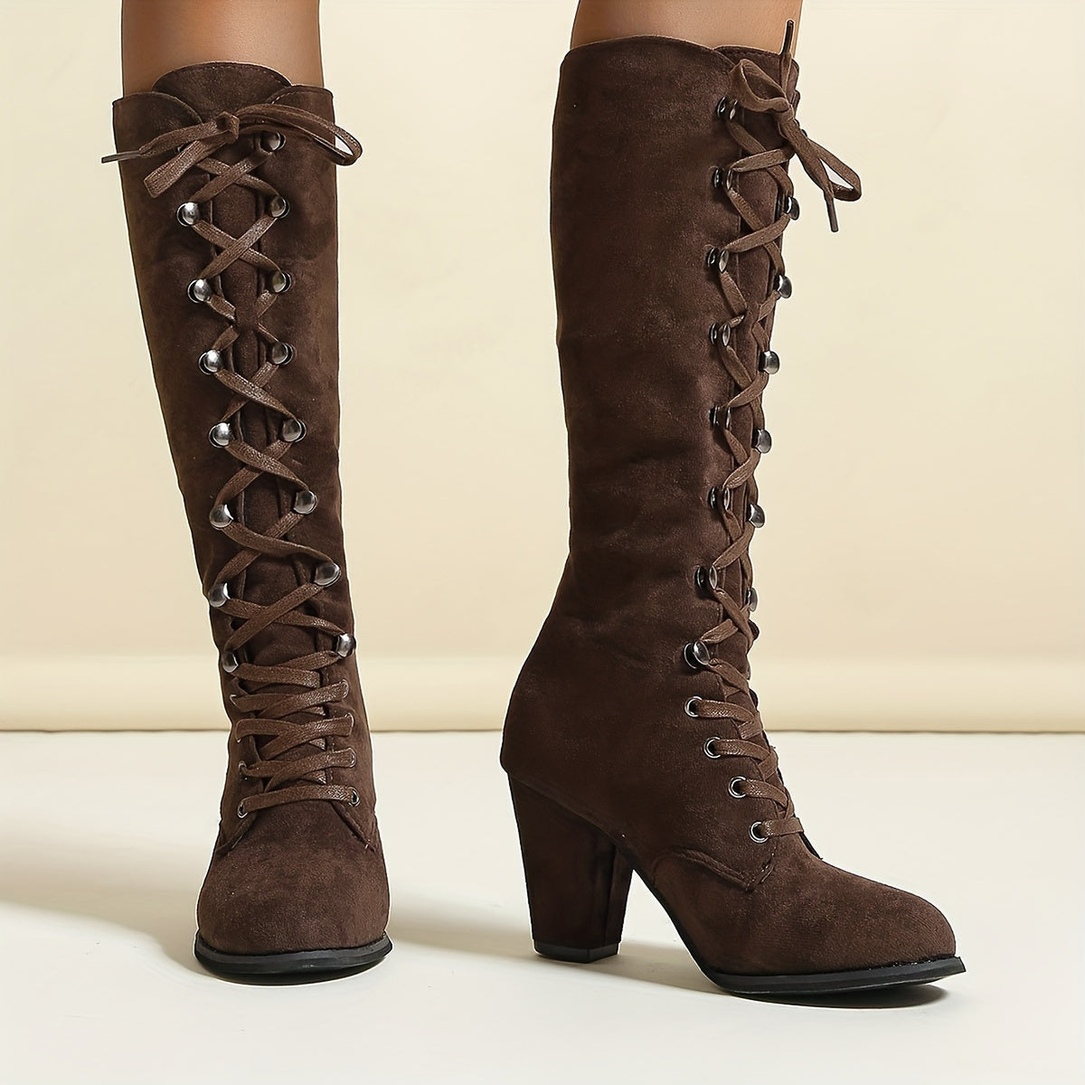 Bottes hautes à lacets et talon bloc