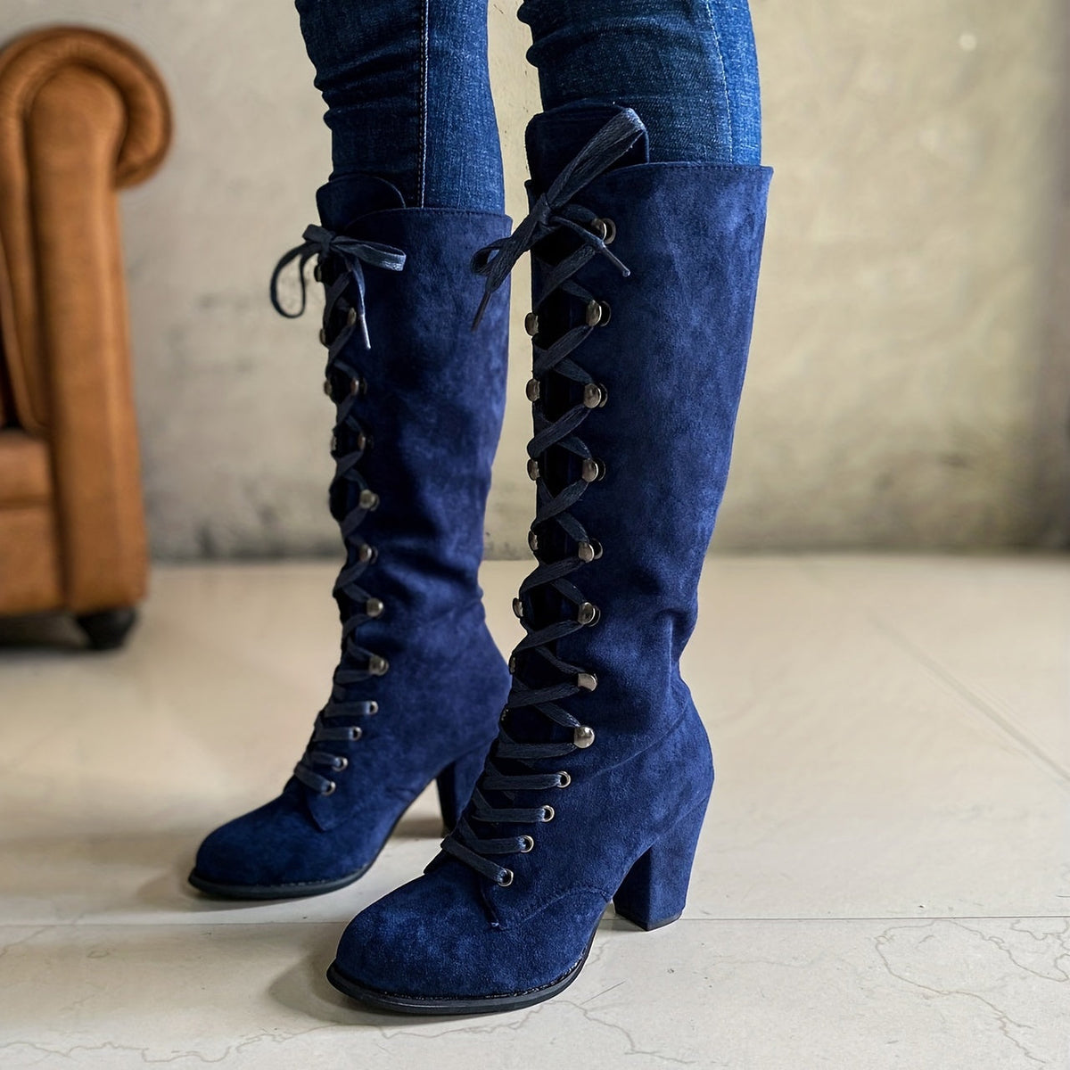 Bottes hautes à lacets et talon bloc