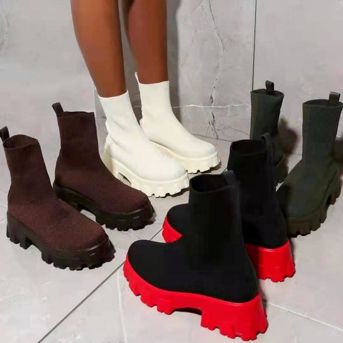 Bottines en maille à semelle épaisse