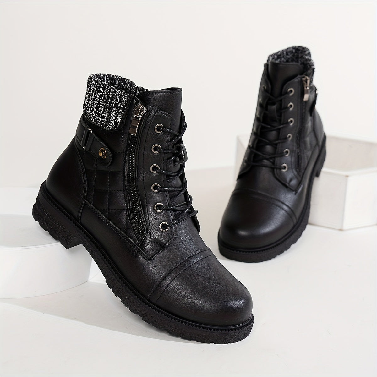 Bottines à lacets et fermeture éclair