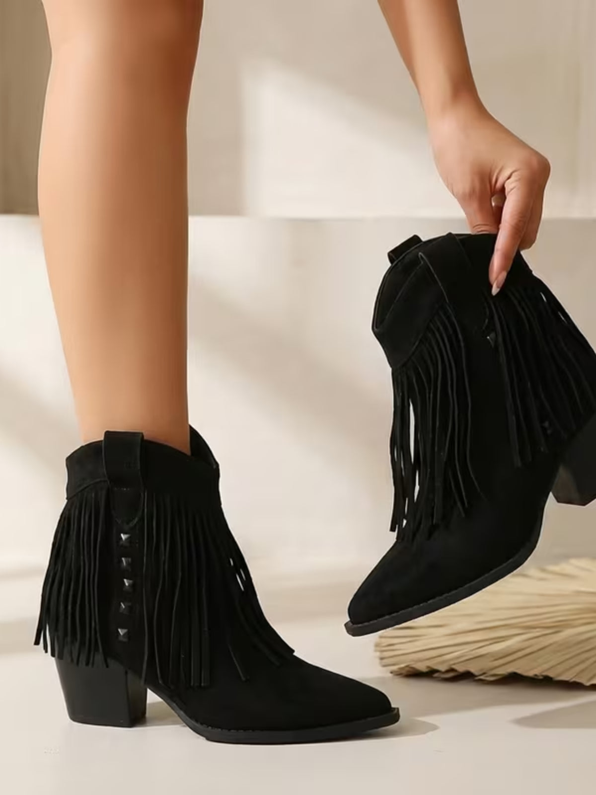 Bottines à franges et talon bloc