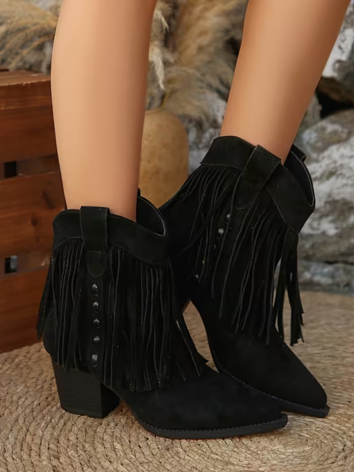 Bottines à franges et talon bloc