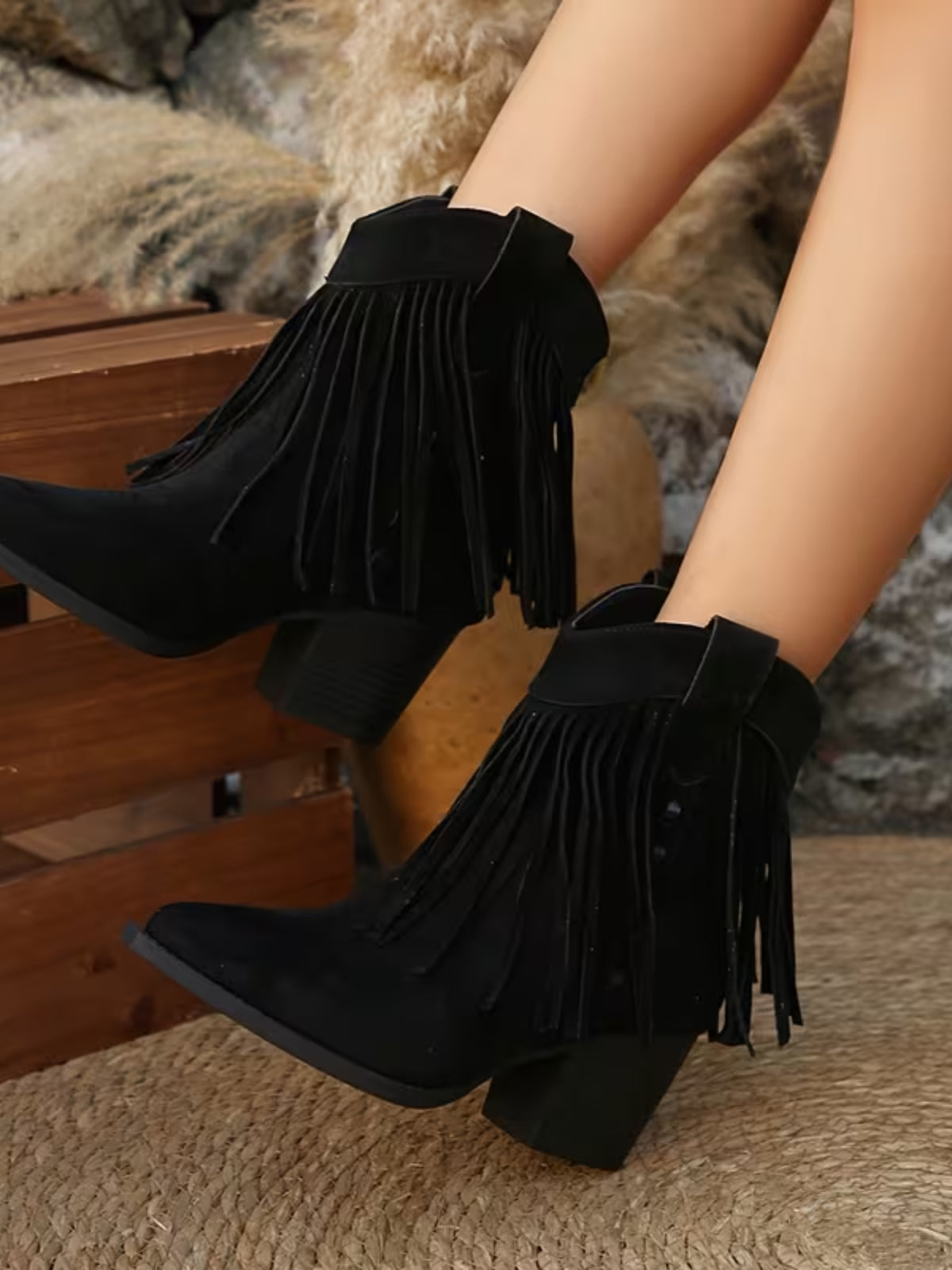 Bottines à franges et talon bloc