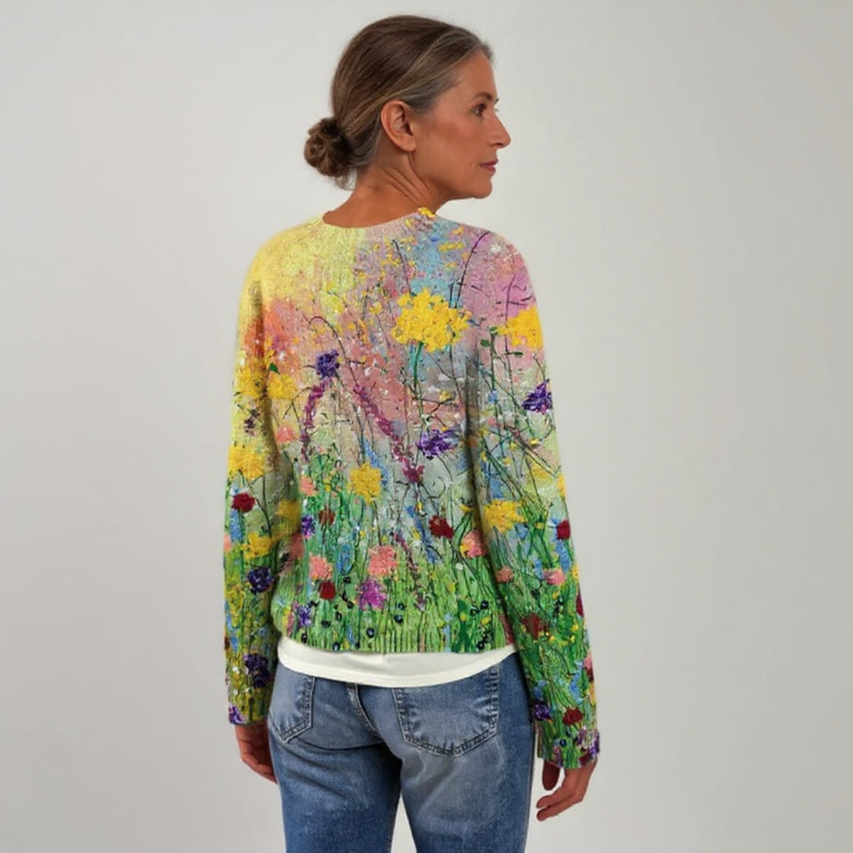 Pull à imprimé floral multicolore