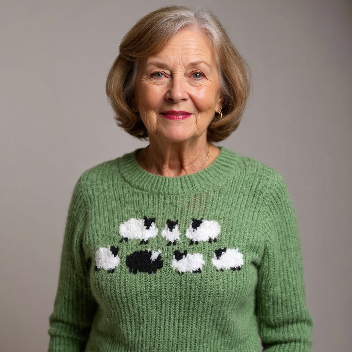 Pull vert à motif moutons