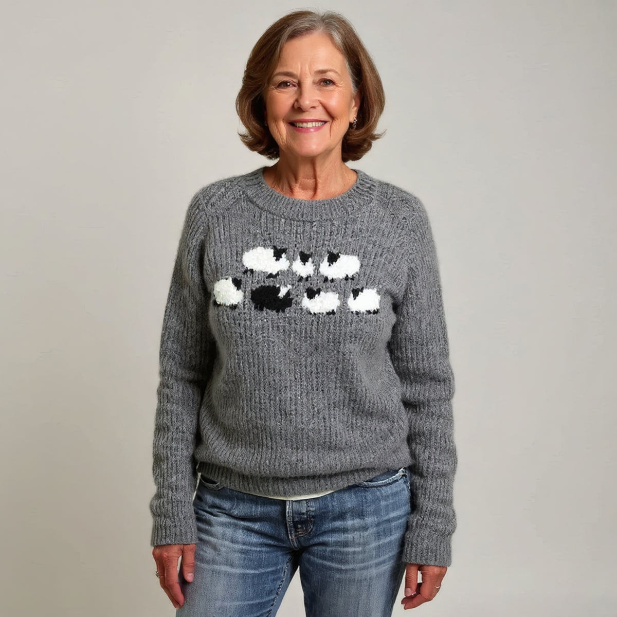 Pull gris à motif moutons