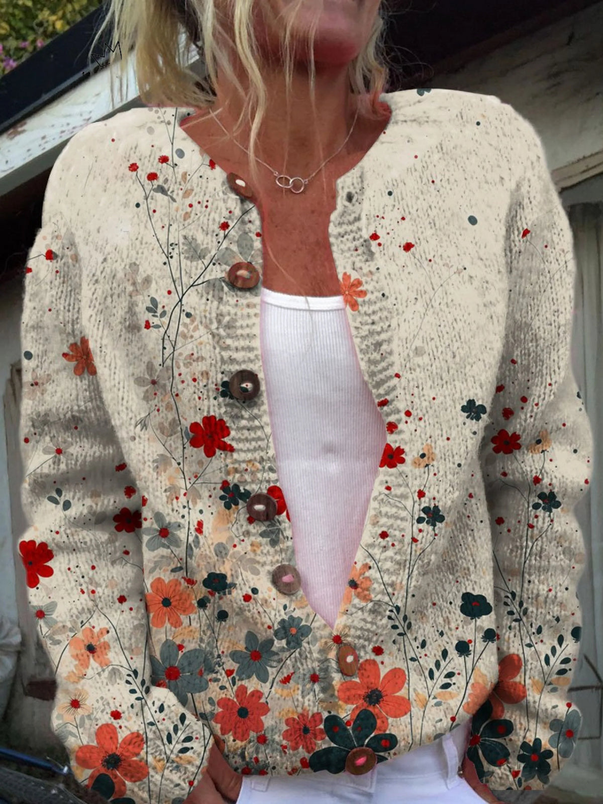 Manon | Cardigan boutonné à motif floral vintage
