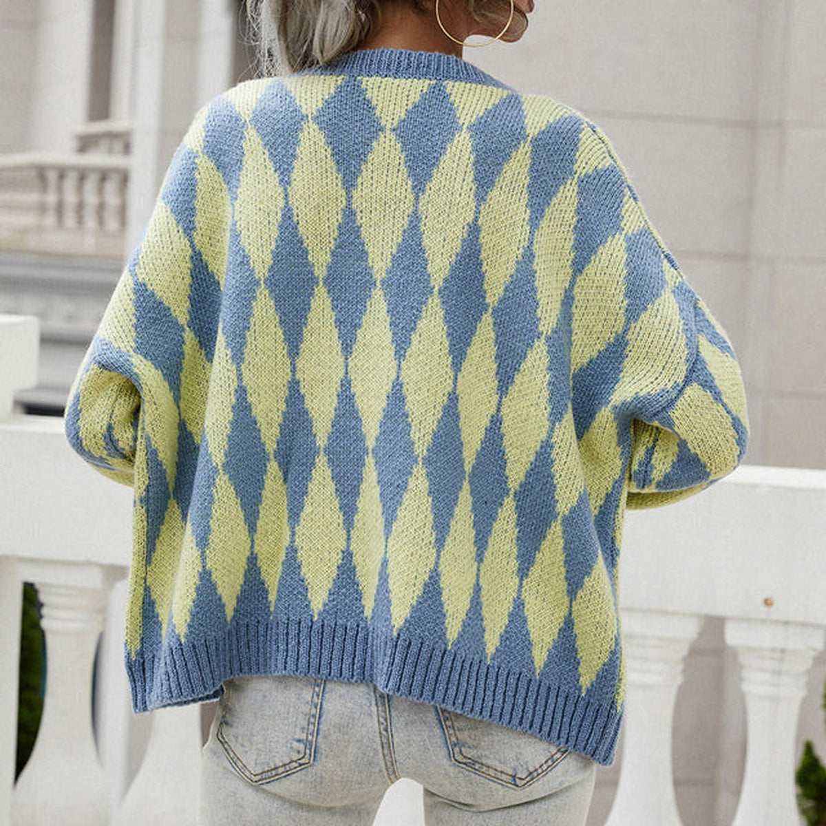Cardigan boutonné à motif losanges