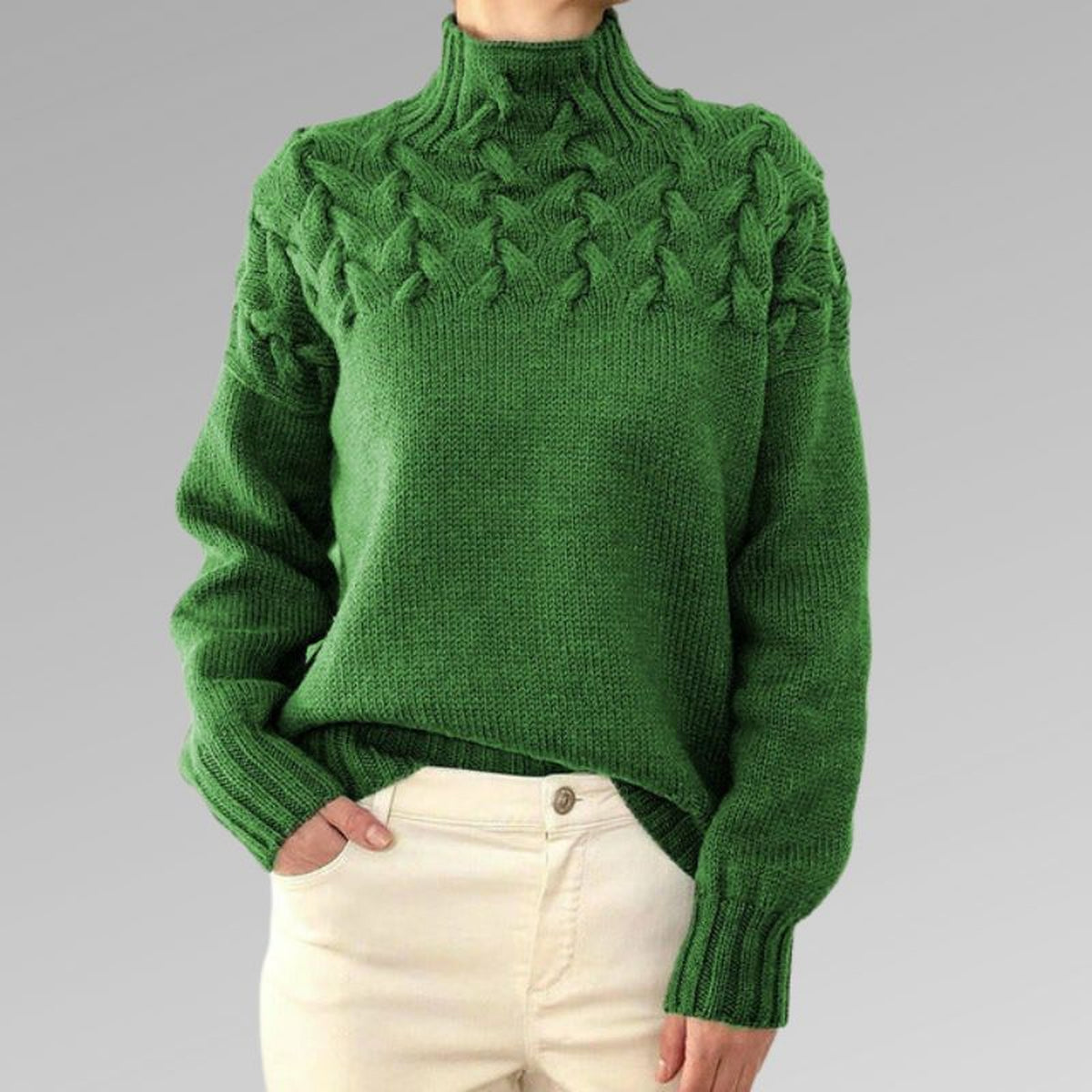 Pull à col montant et torsades