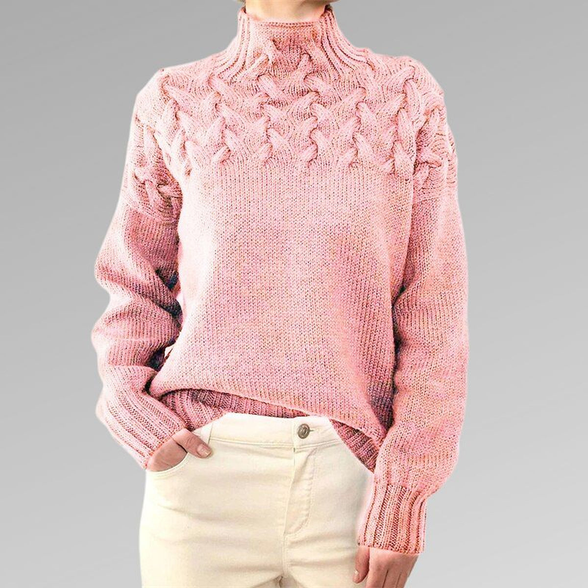 Pull à col montant et torsades