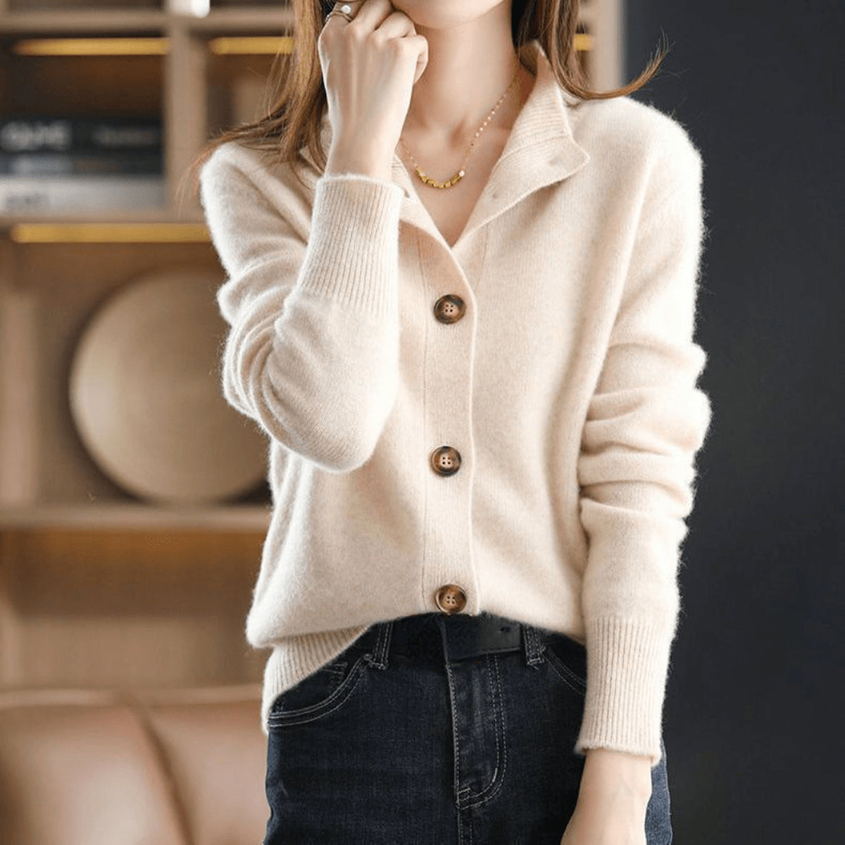 Cardigan à col montant boutonné