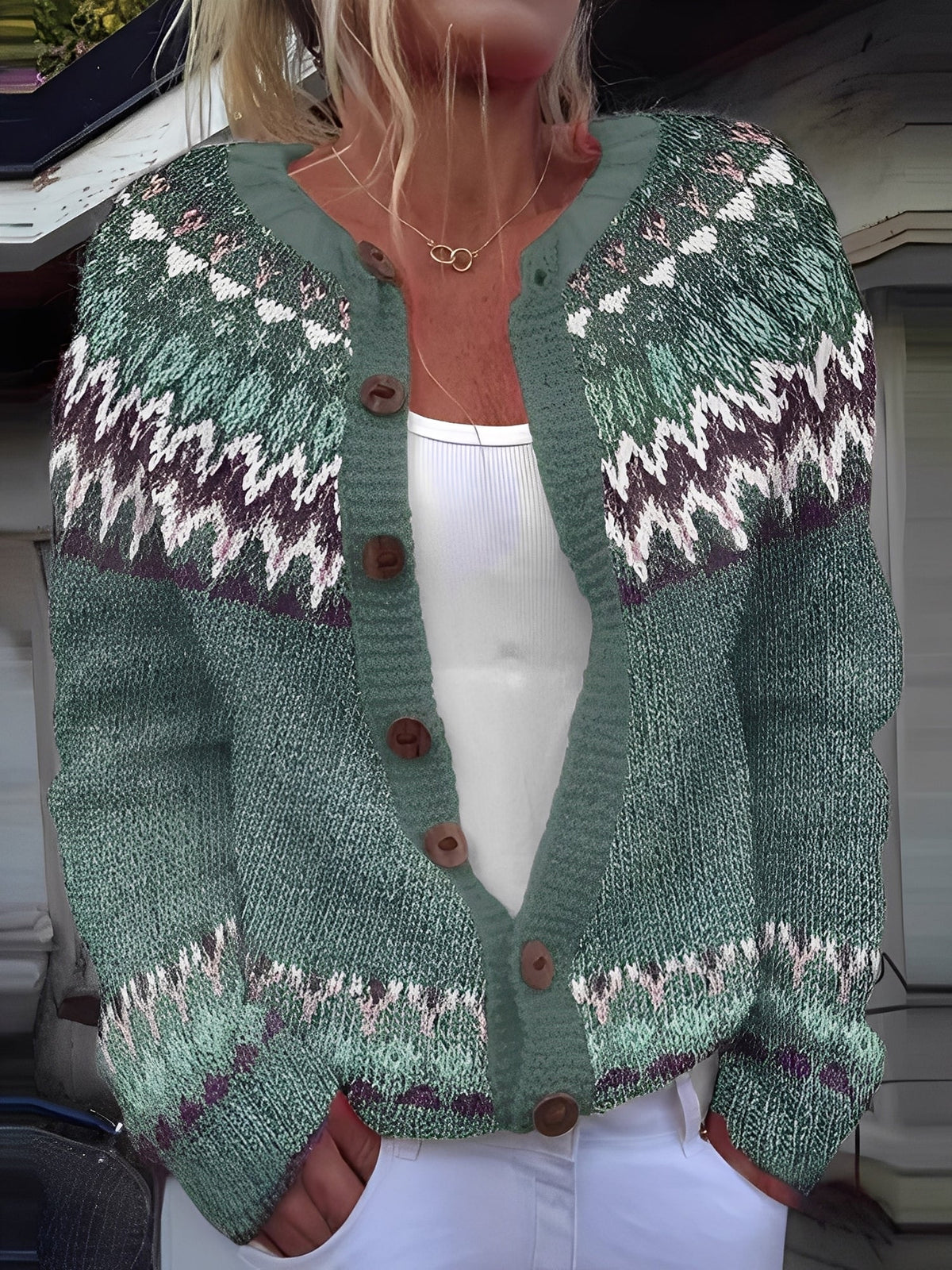 Cardigan boutonné à motifs nordiques