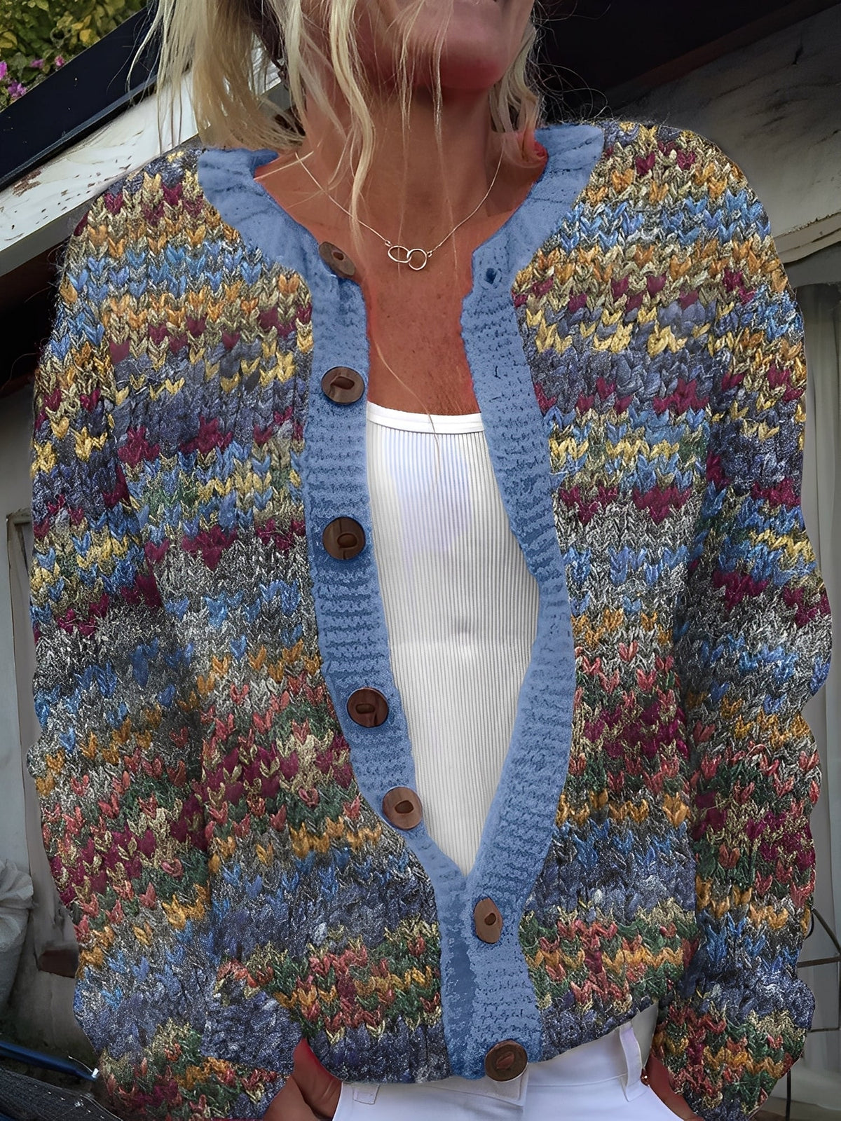 Cardigan boutonné à motifs nordiques