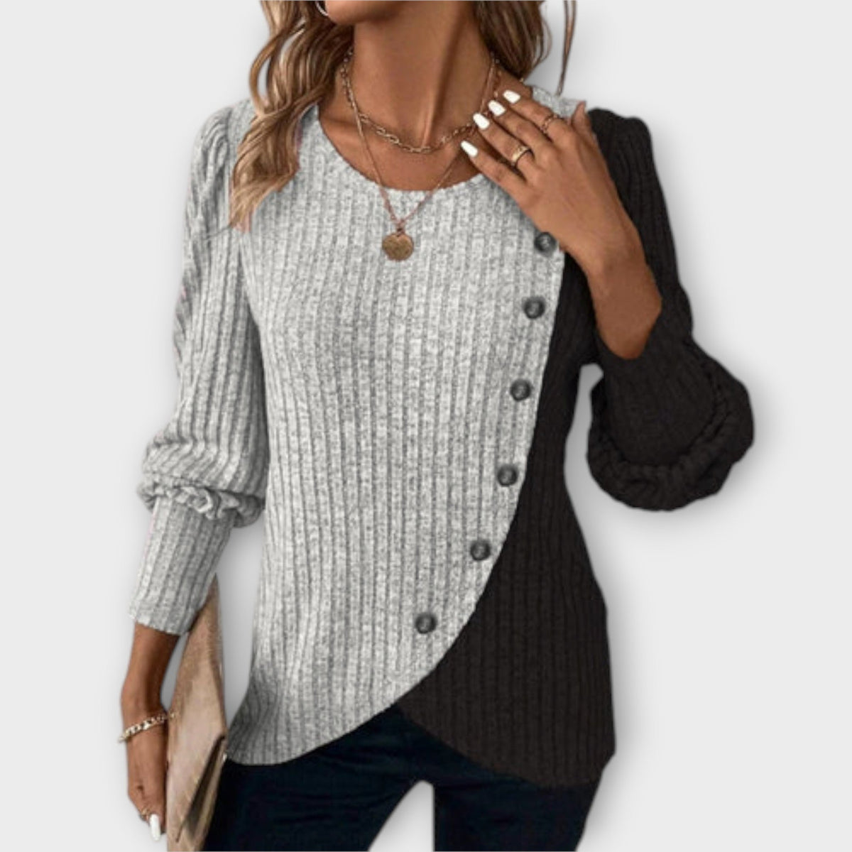 Nostalgia | Pull noir et lilas color block
