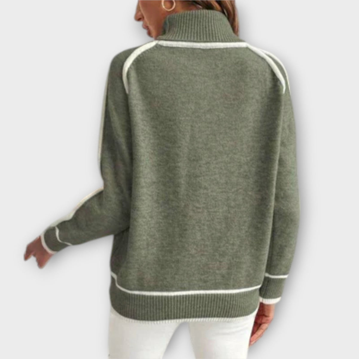 Christine | Pull olive à rayures contrastées
