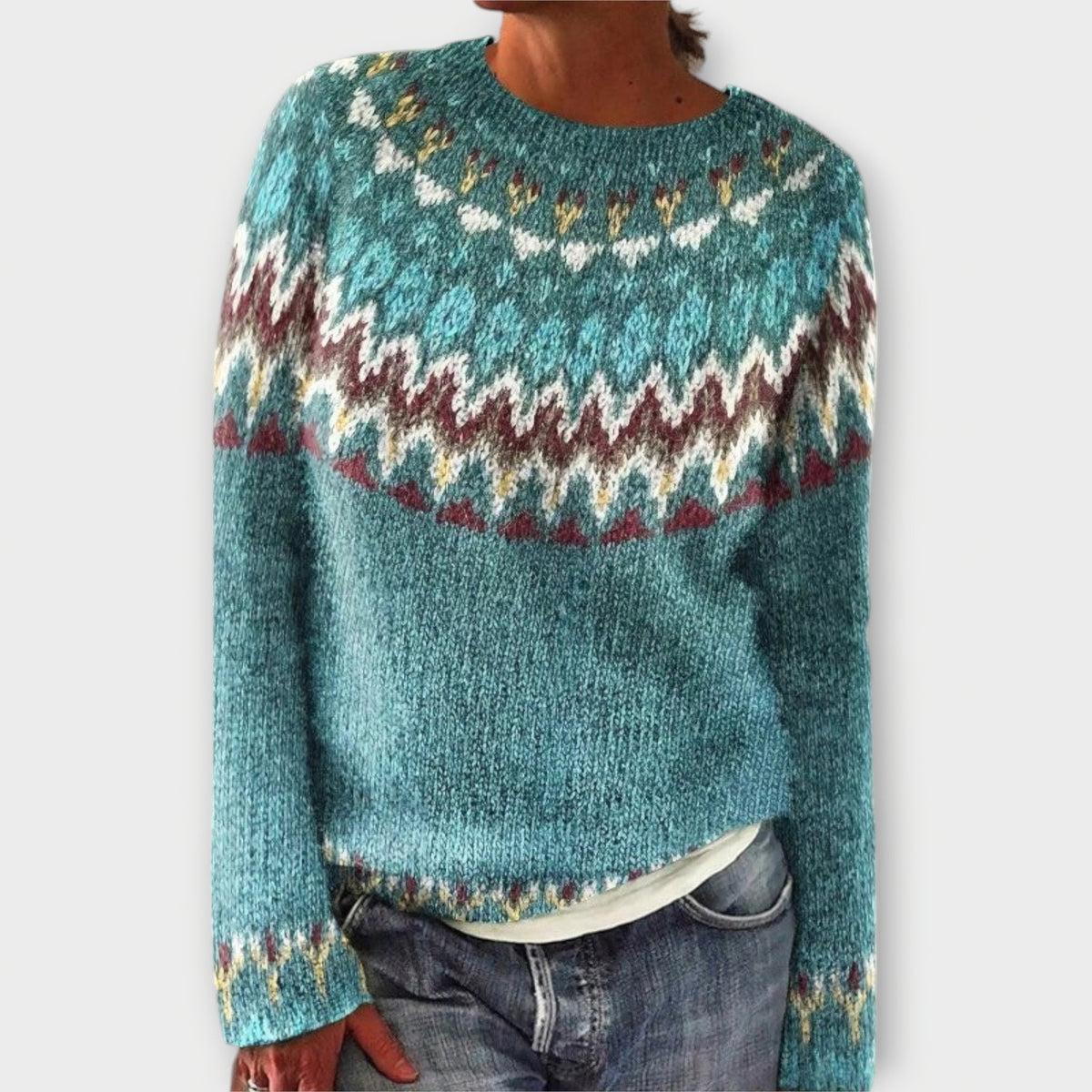 Devyn | Pull bleu pétrole à motif norvégien