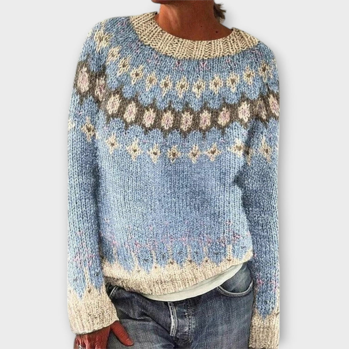 Devyn | Pull bleu pétrole à motif norvégien