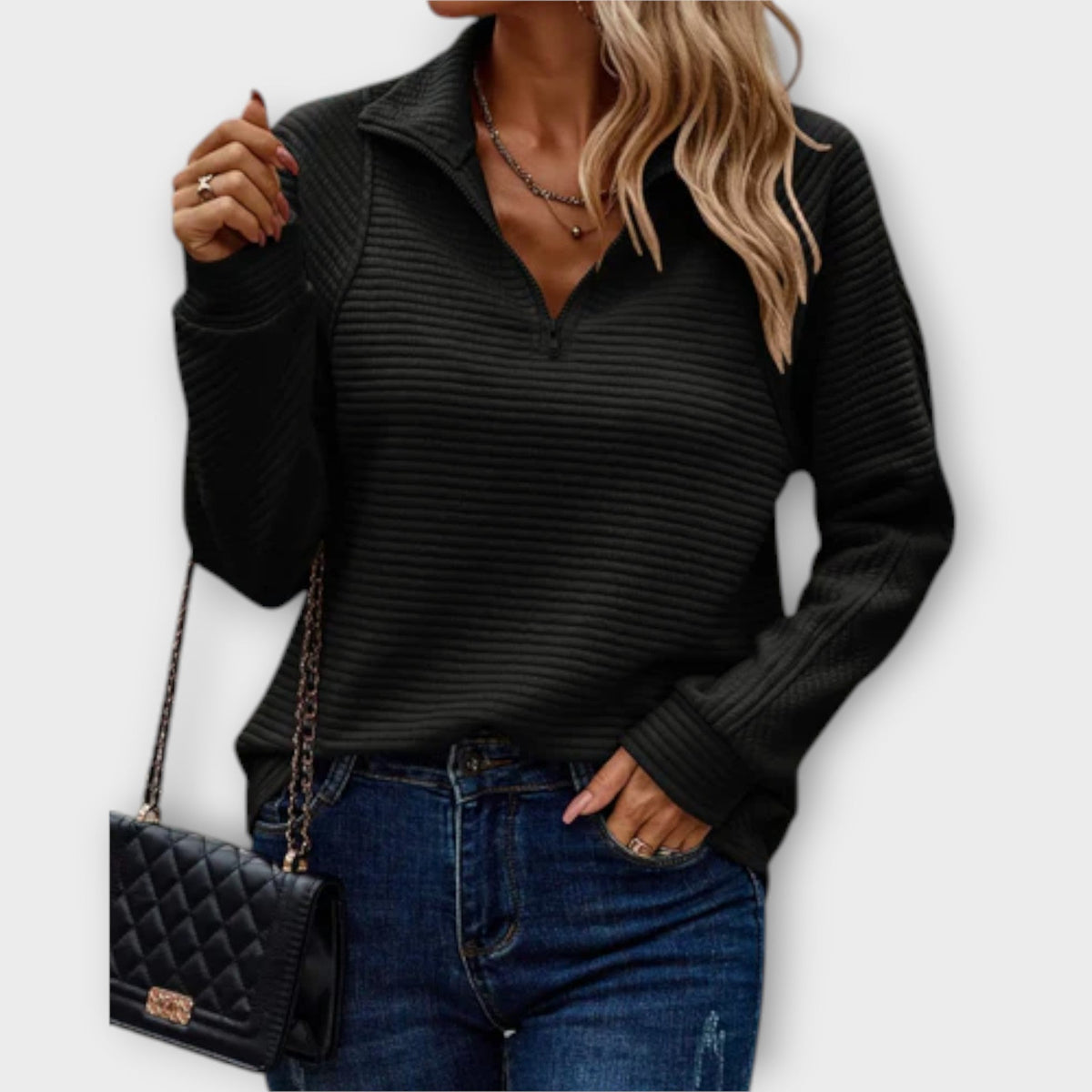 Vilja | Pull côtelé rose à demi-zip