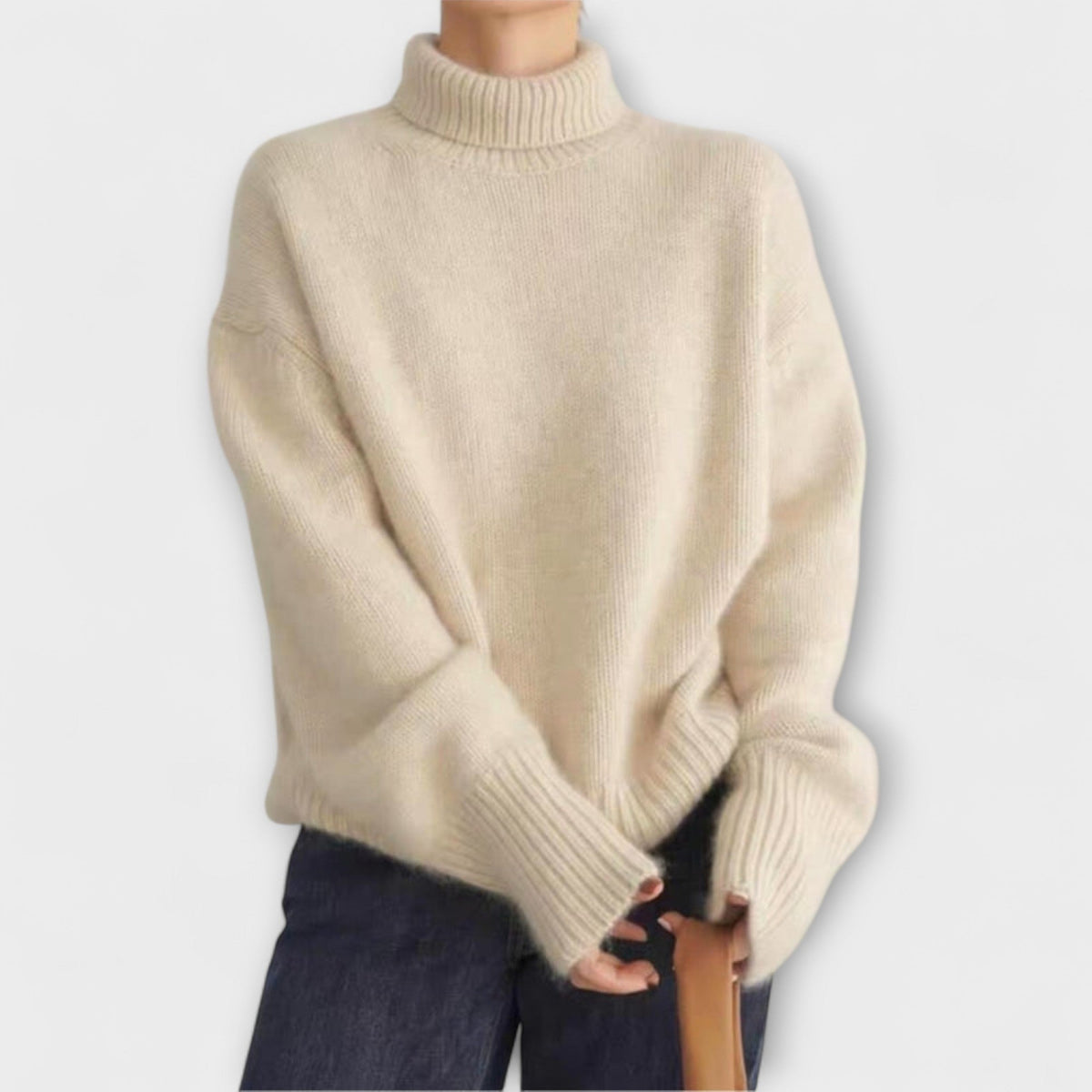 Mera | Pull beige à col roulé