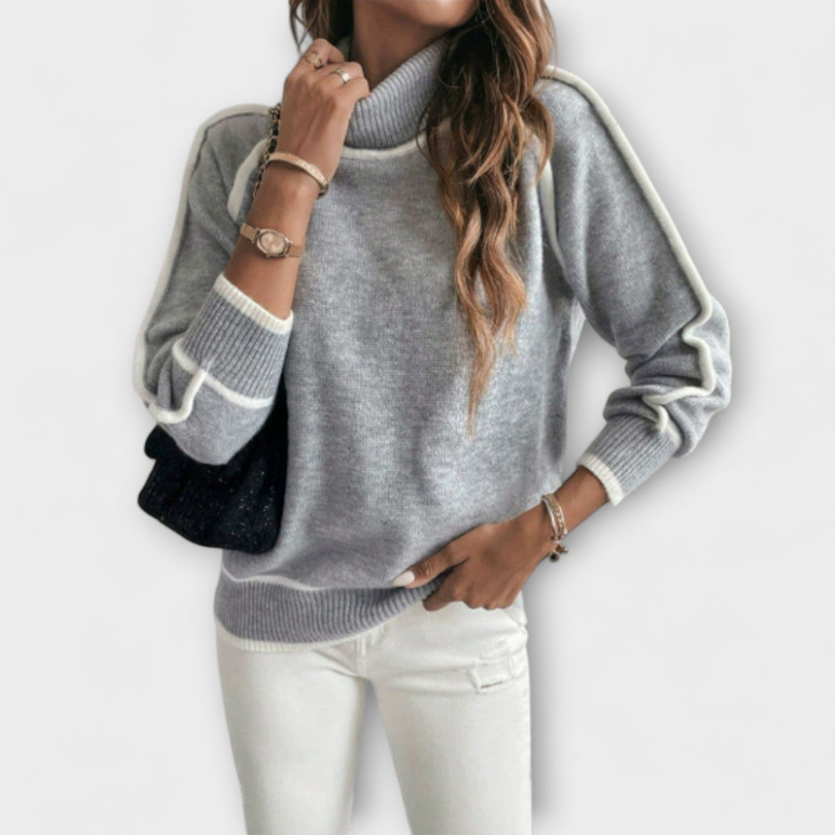 Aurora | Pull gris à col roulé