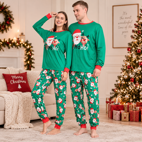 Pyjama de Noël vert à Père Noël et rennes