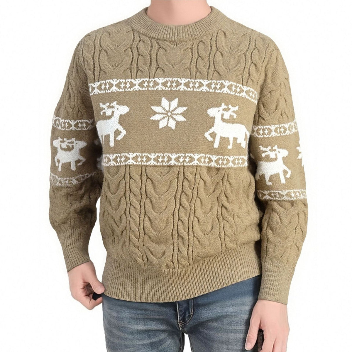 Pull de Noël homme à rennes et torsades — Amielle Paris