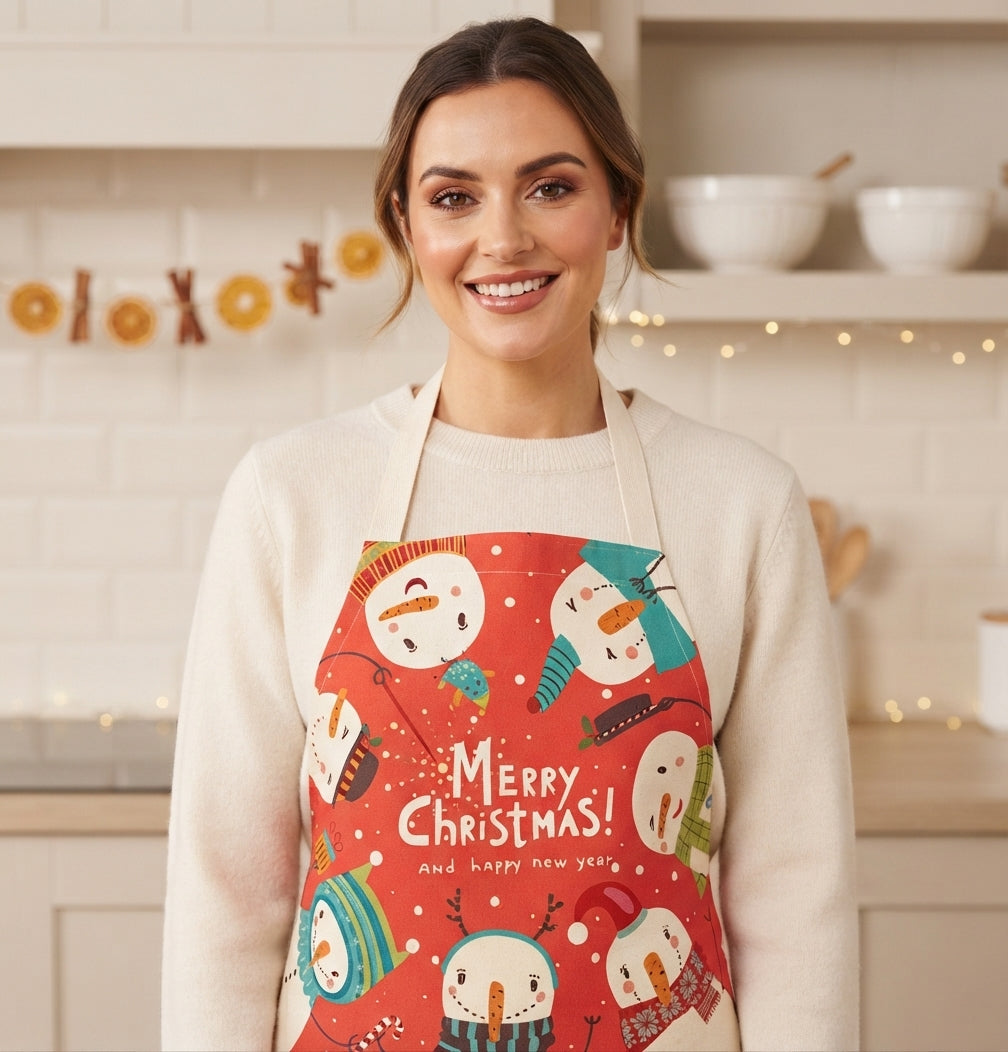 Tablier de Noël imprimé à tour de cou réglable — Amielle Paris
