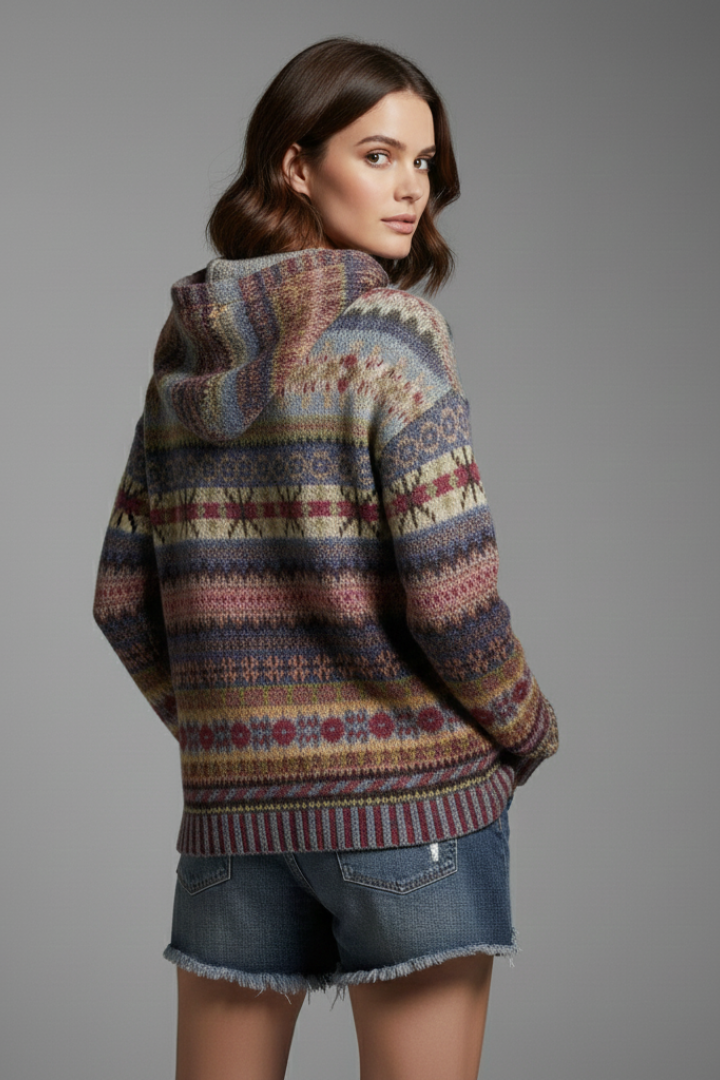 Pull à capuche en maille à motifs nordiques — Amielle Paris