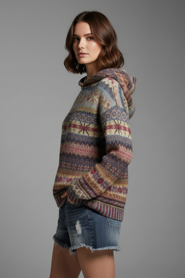 Pull à capuche en maille à motifs nordiques — Amielle Paris