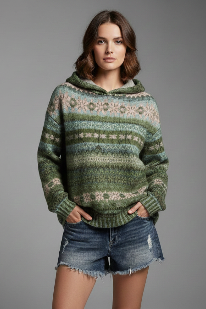 Pull à capuche en maille à motifs nordiques — Amielle Paris