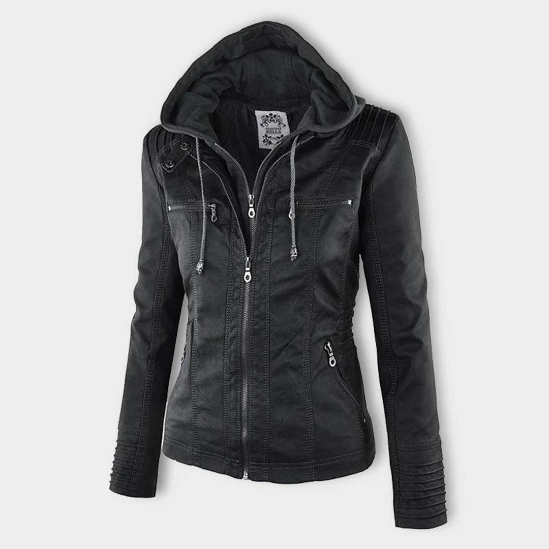 Veste aspect cuir à capuche amovible — Amielle Paris