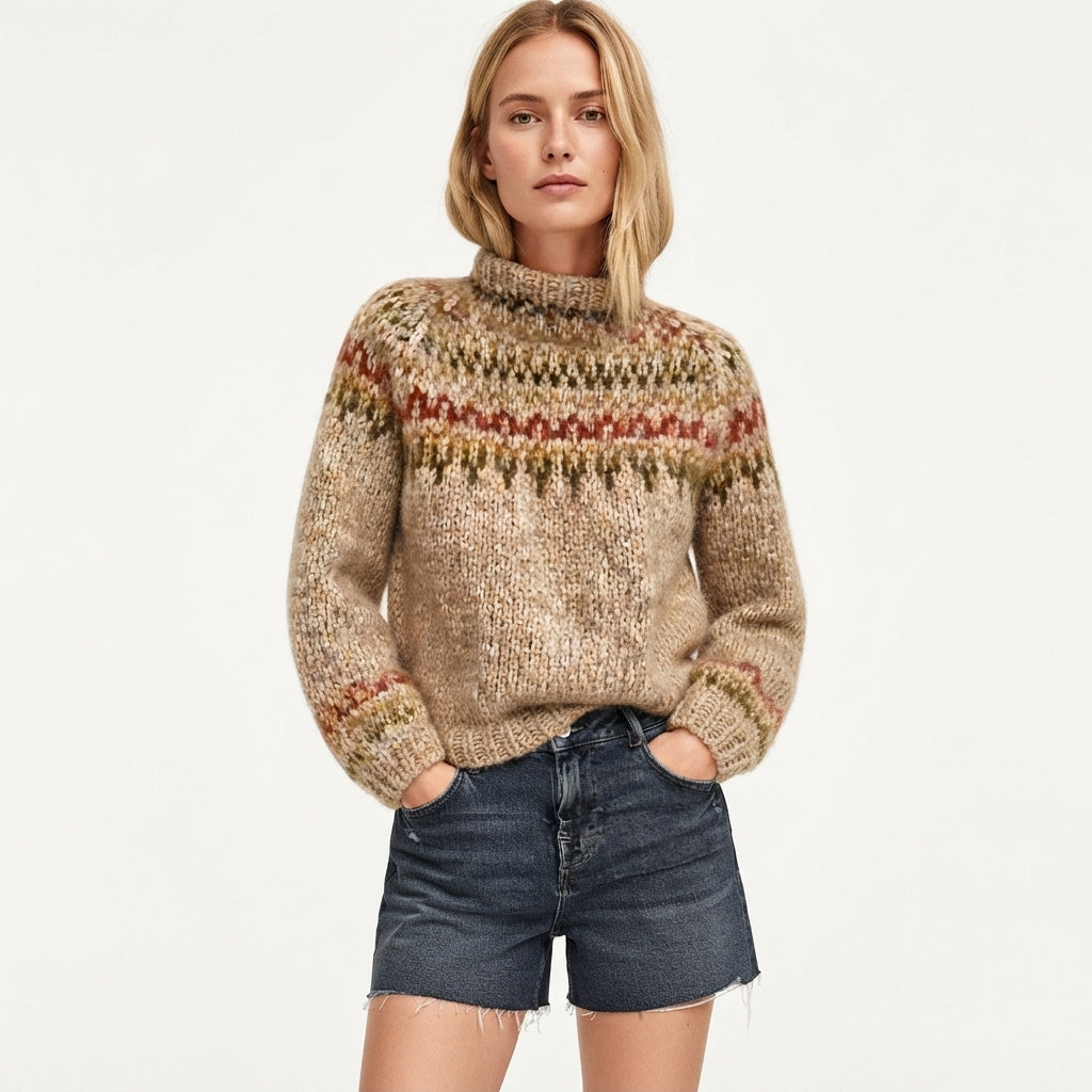 Pull en grosse maille nordique à col montant — Amielle Paris