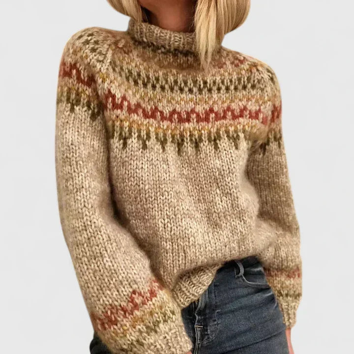 Pull en grosse maille nordique à col montant — Amielle Paris