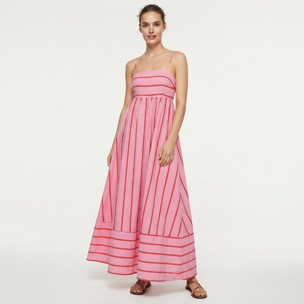 Robe longue rayée à encolure carrée — Amielle Paris
