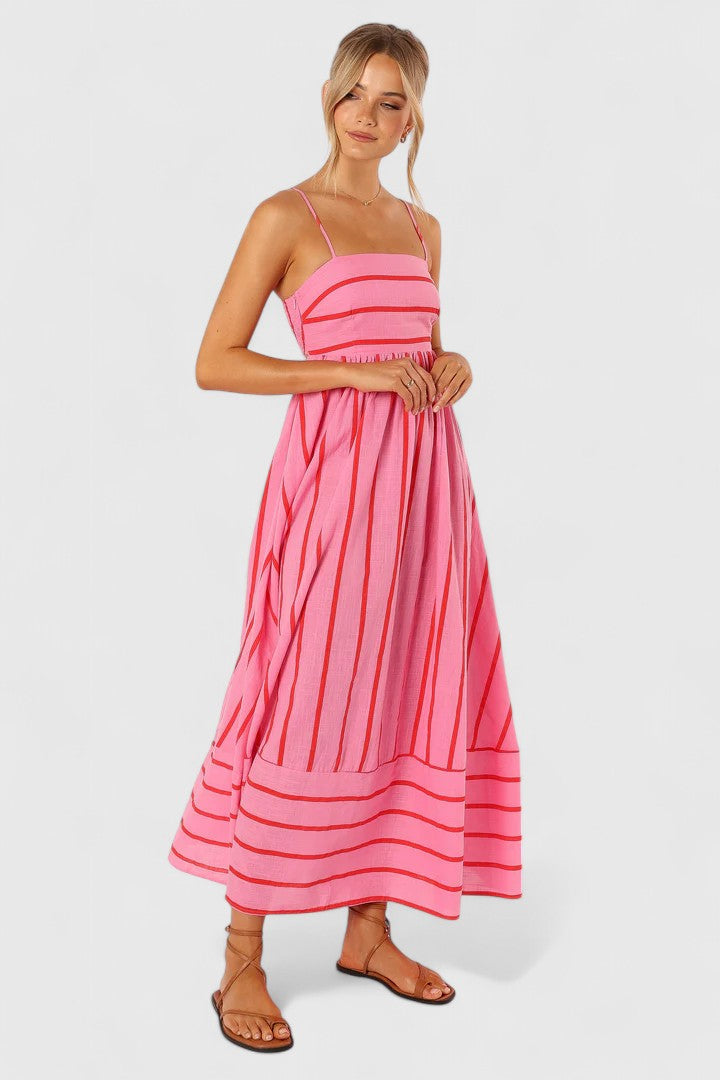 Robe longue rayée à encolure carrée — Amielle Paris