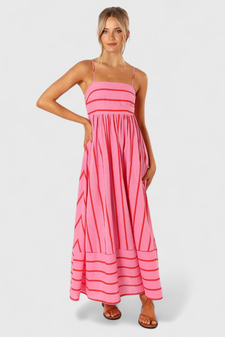 Robe longue rayée à encolure carrée — Amielle Paris