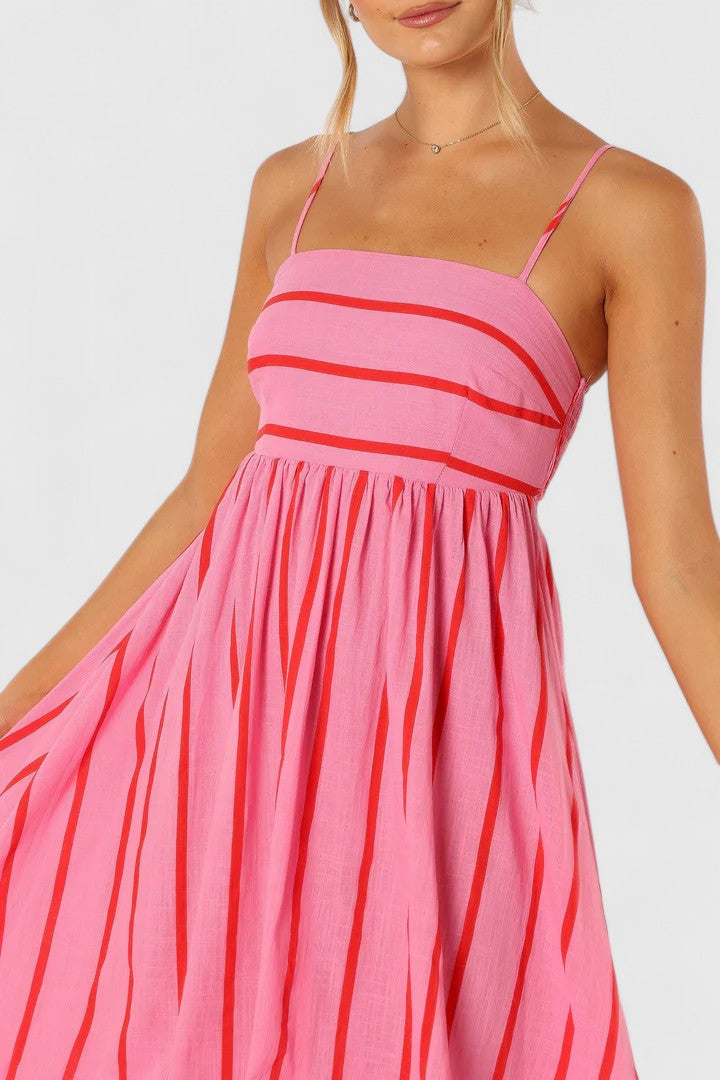 Robe longue rayée à encolure carrée — Amielle Paris