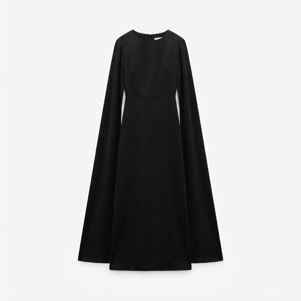 Robe longue effet cape à manches drapées — Amielle Paris